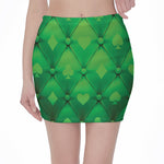 Green Playing Card Suits Pattern Print Pencil Mini Skirt