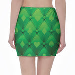 Green Playing Card Suits Pattern Print Pencil Mini Skirt