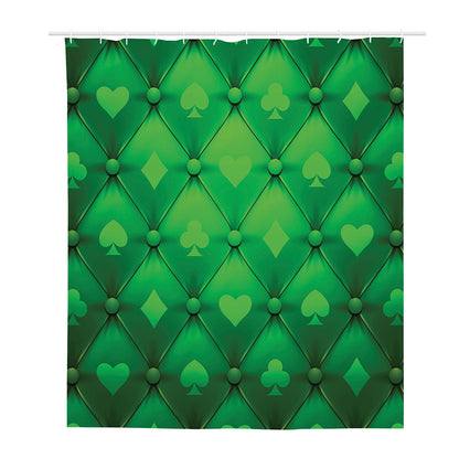 Green Playing Card Suits Pattern Print Polyester Shower Curtain