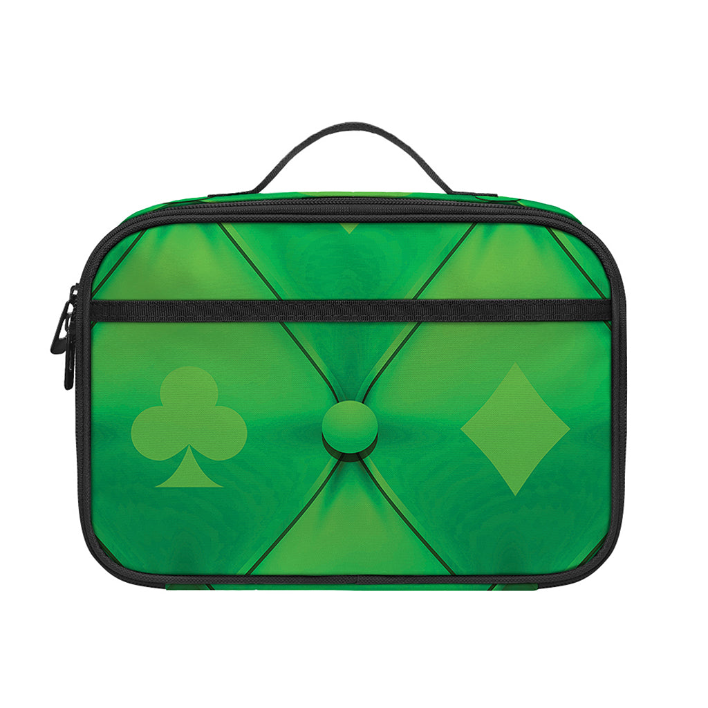 Green Playing Card Suits Pattern Print Portable Lunch Bag