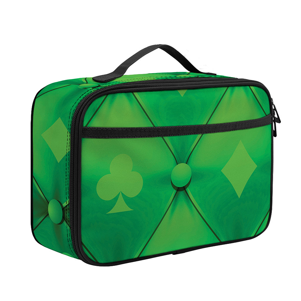 Green Playing Card Suits Pattern Print Portable Lunch Bag
