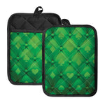 Green Playing Card Suits Pattern Print Pot Holders With Pocket