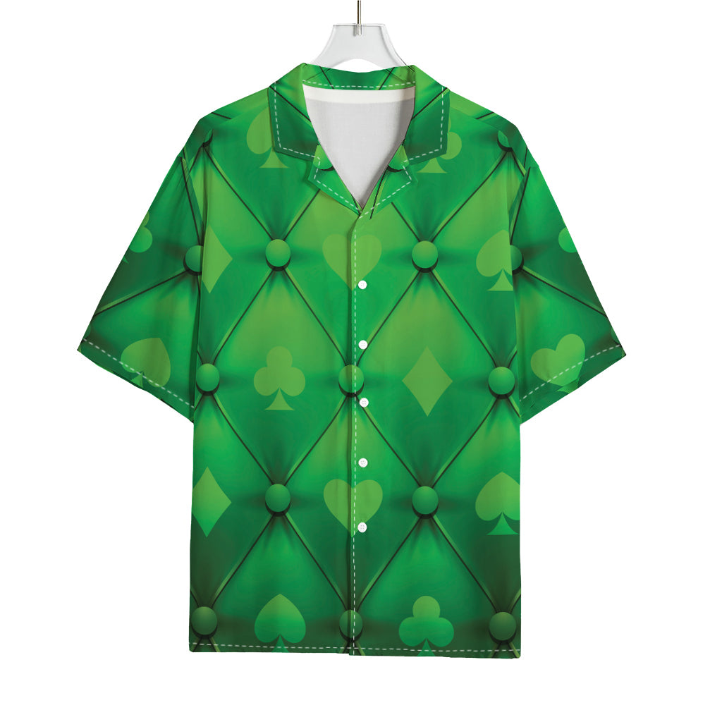 Green Playing Card Suits Pattern Print Rayon Hawaiian Shirt