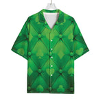 Green Playing Card Suits Pattern Print Rayon Hawaiian Shirt