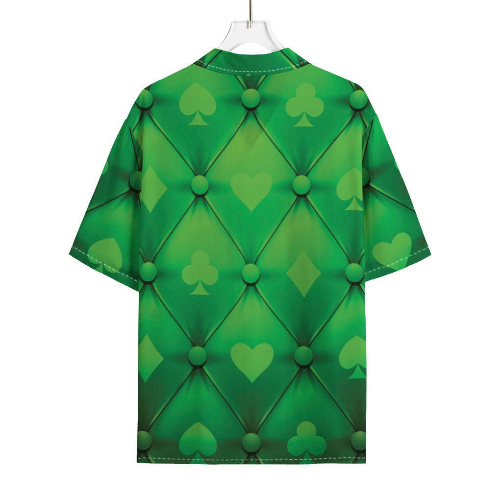 Green Playing Card Suits Pattern Print Rayon Hawaiian Shirt