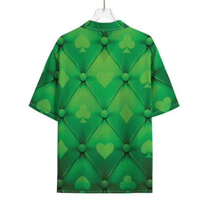 Green Playing Card Suits Pattern Print Rayon Hawaiian Shirt