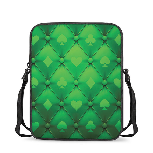 Green Playing Card Suits Pattern Print Rectangular Crossbody Bag