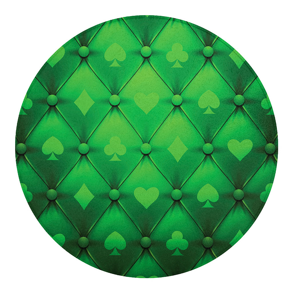 Green Playing Card Suits Pattern Print Round Blanket