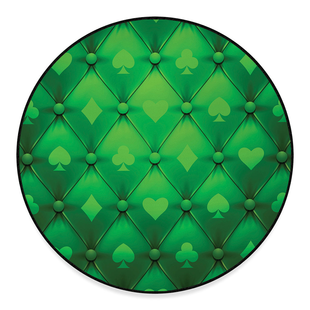 Green Playing Card Suits Pattern Print Round Floor Mat