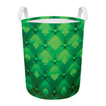 Green Playing Card Suits Pattern Print Round Laundry Basket
