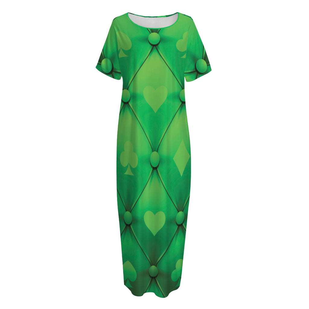 Green Playing Card Suits Pattern Print Short Sleeve Long Nightdress