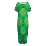 Green Playing Card Suits Pattern Print Short Sleeve Long Nightdress