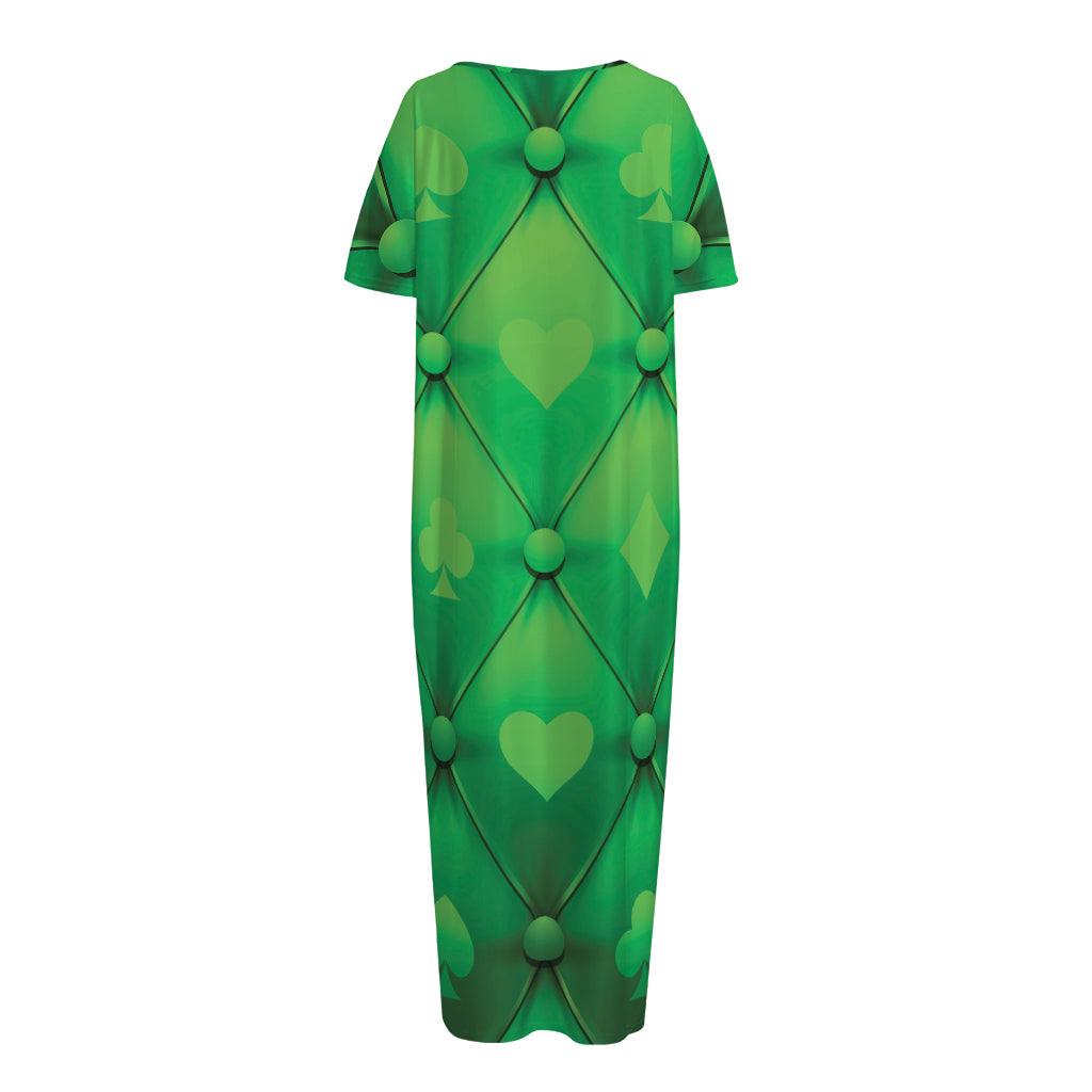 Green Playing Card Suits Pattern Print Short Sleeve Long Nightdress