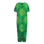 Green Playing Card Suits Pattern Print Short Sleeve Long Nightdress