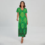 Green Playing Card Suits Pattern Print Short Sleeve Maxi Dress