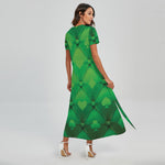 Green Playing Card Suits Pattern Print Short Sleeve Maxi Dress