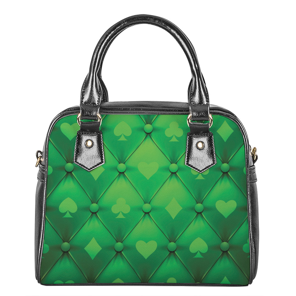 Green Playing Card Suits Pattern Print Shoulder Handbag