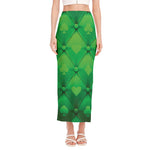 Green Playing Card Suits Pattern Print Side Slit Maxi Skirt