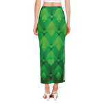 Green Playing Card Suits Pattern Print Side Slit Maxi Skirt