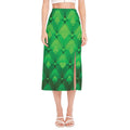 Green Playing Card Suits Pattern Print Side Slit Midi Skirt
