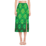 Green Playing Card Suits Pattern Print Side Slit Midi Skirt