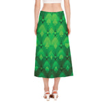 Green Playing Card Suits Pattern Print Side Slit Midi Skirt