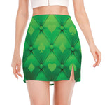 Green Playing Card Suits Pattern Print Side Slit Mini Skirt
