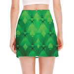 Green Playing Card Suits Pattern Print Side Slit Mini Skirt