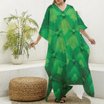 Green Playing Card Suits Pattern Print Silk V-Neck Kaftan Dress
