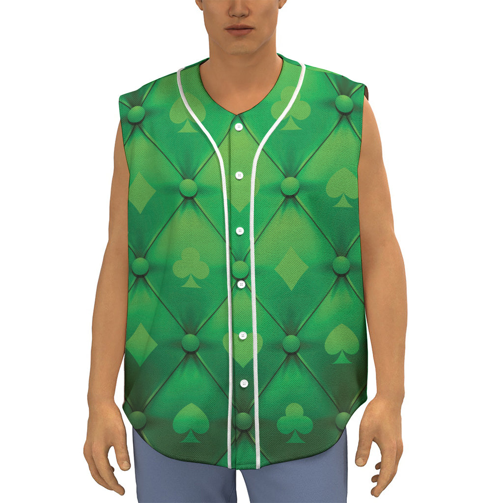 Green Playing Card Suits Pattern Print Sleeveless Baseball Jersey