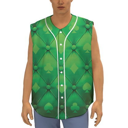 Green Playing Card Suits Pattern Print Sleeveless Baseball Jersey