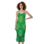 Green Playing Card Suits Pattern Print Slim Fit Midi Cami Dress