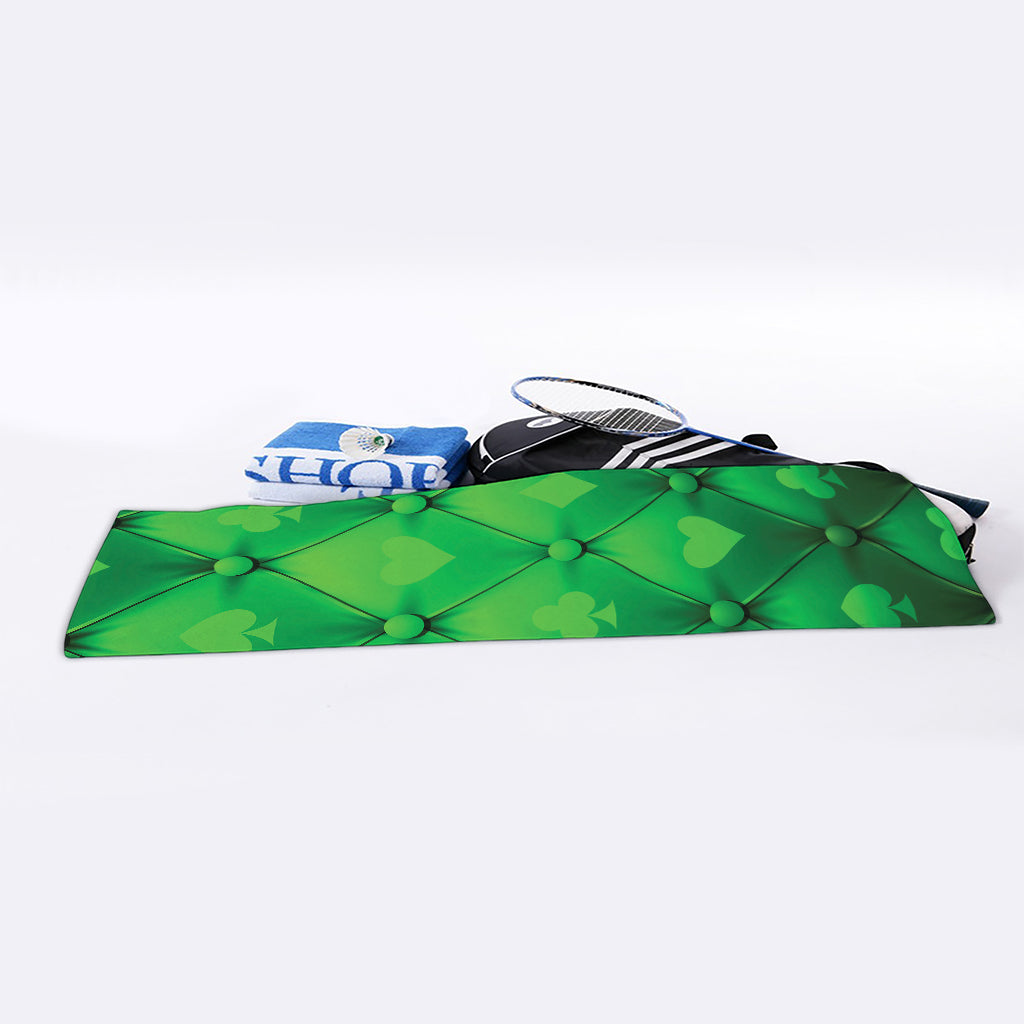 Green Playing Card Suits Pattern Print Sports Towel