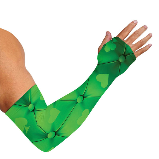 Green Playing Card Suits Pattern Print Sun Protection Arm Sleeves