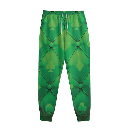 Green Playing Card Suits Pattern Print Sweatpants