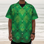 Green Playing Card Suits Pattern Print Textured Short Sleeve Shirt