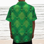 Green Playing Card Suits Pattern Print Textured Short Sleeve Shirt