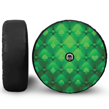 Green Playing Card Suits Pattern Print Tire Cover With Camera Hole