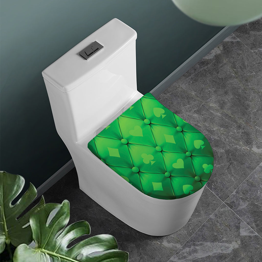 Green Playing Card Suits Pattern Print Toilet Lid Cover