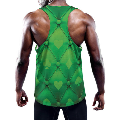 Green Playing Card Suits Pattern Print Training Tank Top