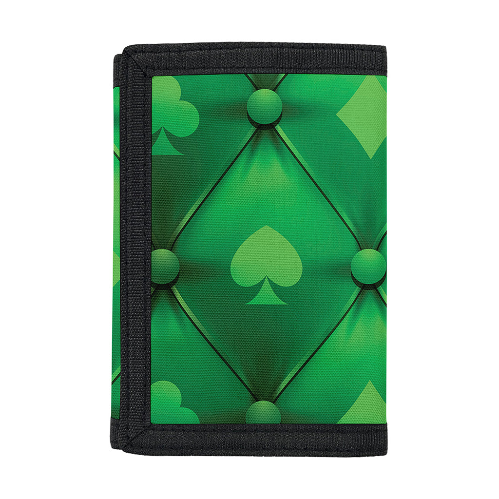 Green Playing Card Suits Pattern Print Trifold Wallet