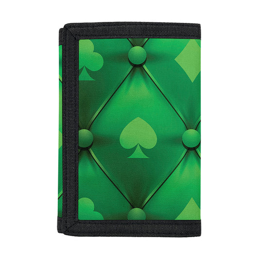 Green Playing Card Suits Pattern Print Trifold Wallet