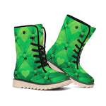 Green Playing Card Suits Pattern Print Winter Boots