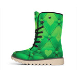 Green Playing Card Suits Pattern Print Winter Boots