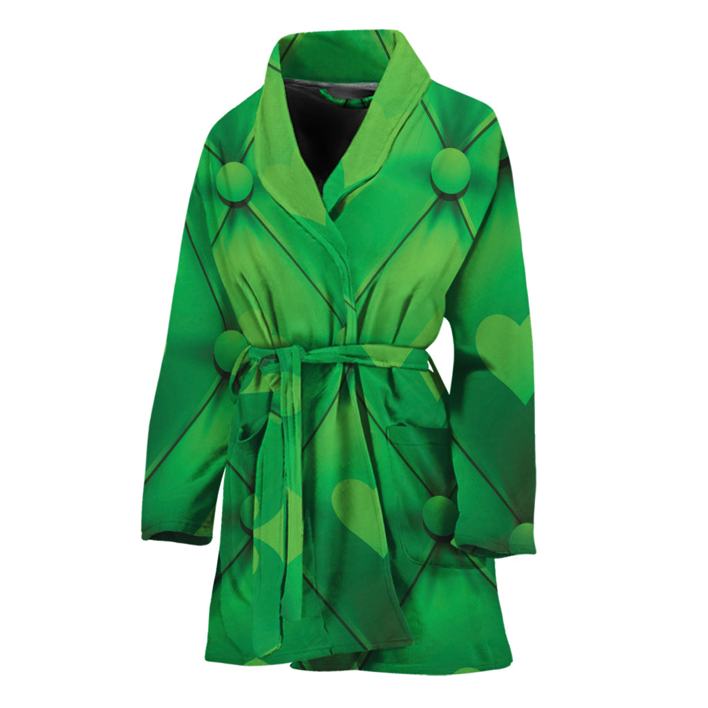 Green Playing Card Suits Pattern Print Women's Bathrobe