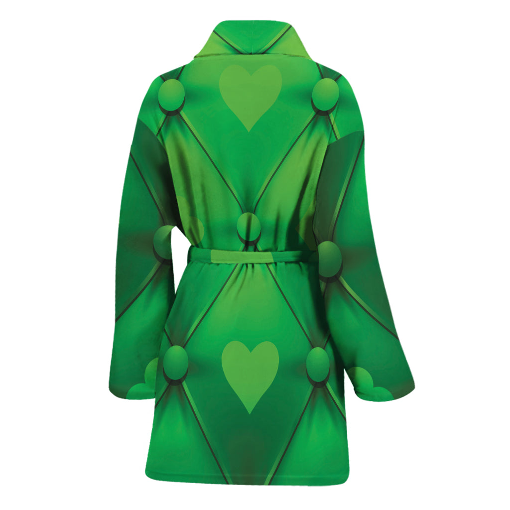 Green Playing Card Suits Pattern Print Women's Bathrobe