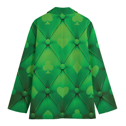 Green Playing Card Suits Pattern Print Women's Blazer