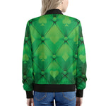 Green Playing Card Suits Pattern Print Women's Bomber Jacket