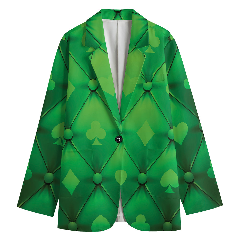 Green Playing Card Suits Pattern Print Women's Cotton Blazer