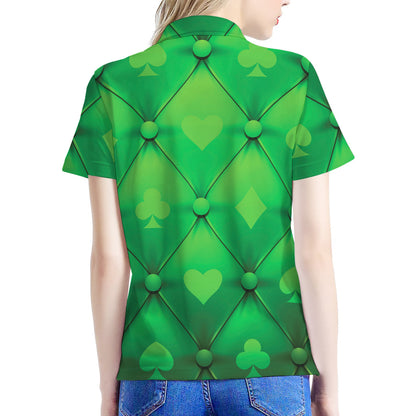 Green Playing Card Suits Pattern Print Women's Polo Shirt